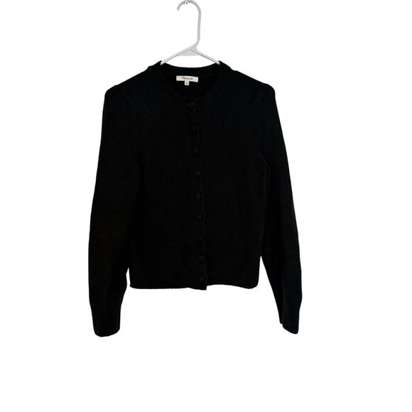 Madewell Cardigan Sweater Women's S Classic Black Cotton Wool Blend Button Up - Picture 1 of 9